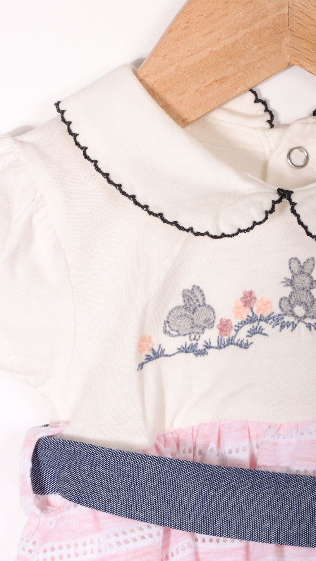 Jollyjoy Tavşan Nakışlı Kız Bebek Bady Elbise Pembe