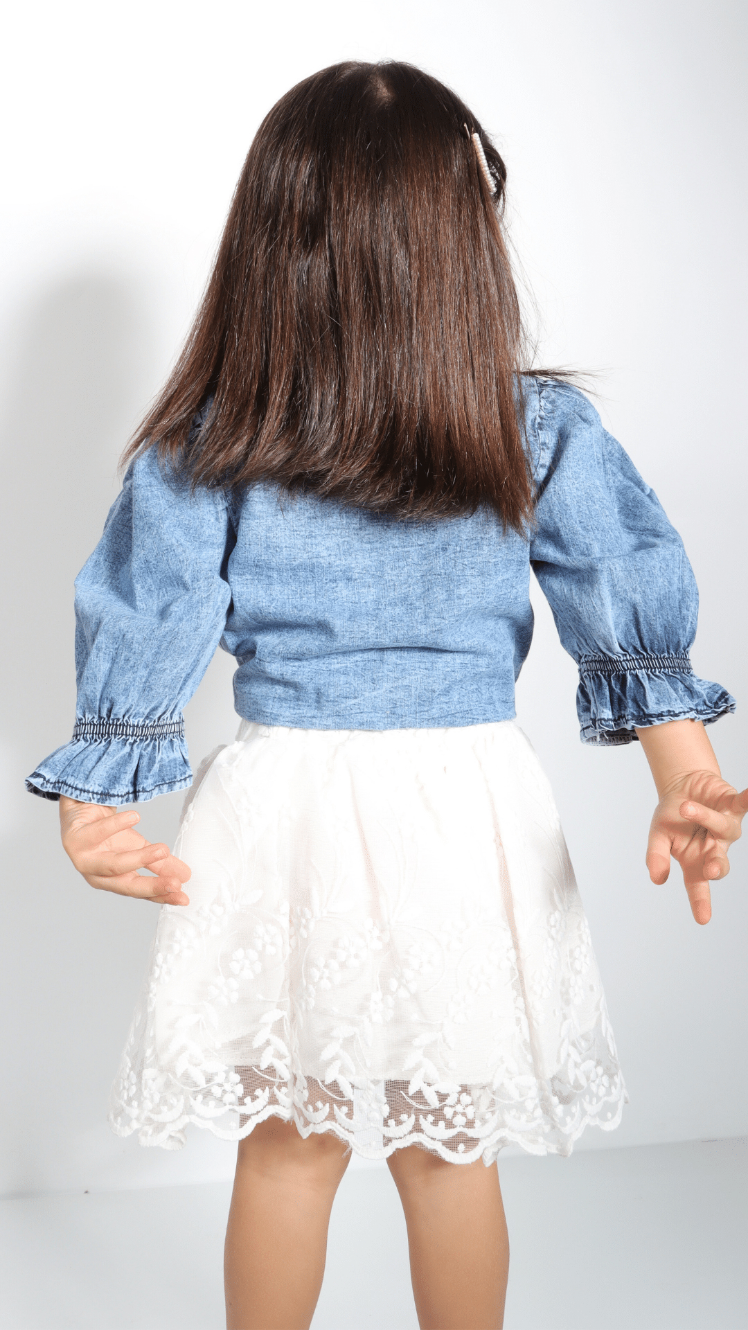 Mia Kız Çocuk Kot Gömlekli Danterli Etek İkili Takım Mavi