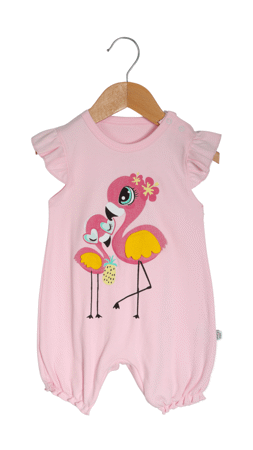 Baby Mii Flamingo Baskılı Fırfırlı Kız Bebek Tulum Pembe