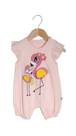 Baby Mii Flamingo Baskılı Fırfırlı Kız Bebek Tulum Pudra