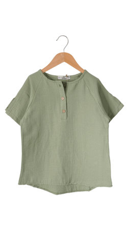 Cemix Ön Düğmeli Kısa Kol Kız Çocuk Gömlek Yeşil