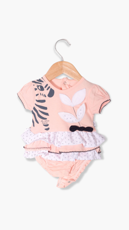 Jollyjoy Zebra Baskılı Kız Bebek Bady Elbise Somon