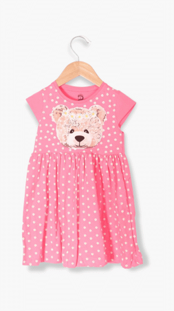 Pink Papatya Kabartma Kız Çocuk Elbise 589 Pembe