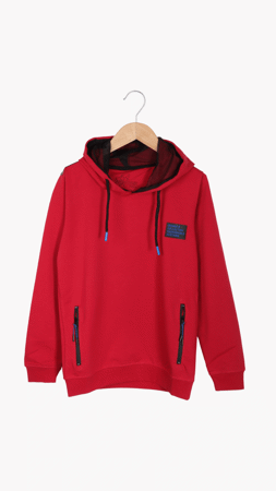 Survivor Design Armalı Kapüşonlu Erkek Çocuk Sweatshirt Kırmızı