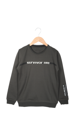 Survivor Erkek Çocuk Şeritli Survivor Life Baskılı Sweat Haki