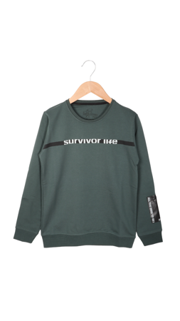 Survivor Erkek Çocuk Şeritli Survivor Life Baskılı Sweat Yeşil